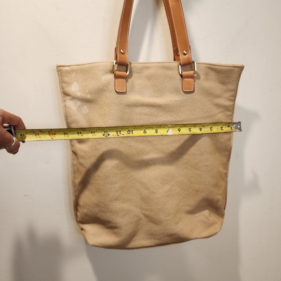 J. Mclaughlin Tan Canvas Tote Bag with Leather Straps - Picture 9 of 13
